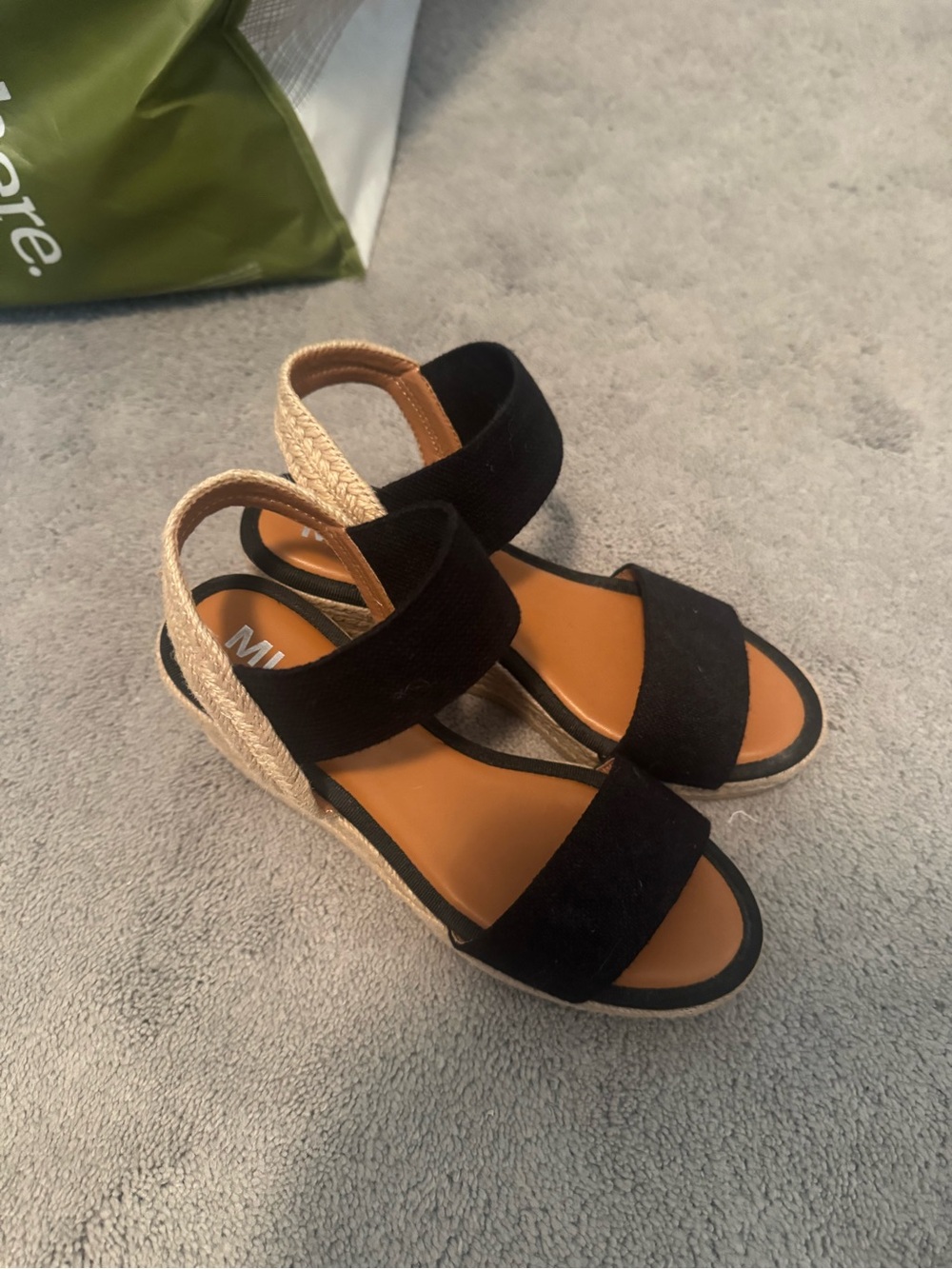 MIA Black and Tan Espadrille Wedge Sandals